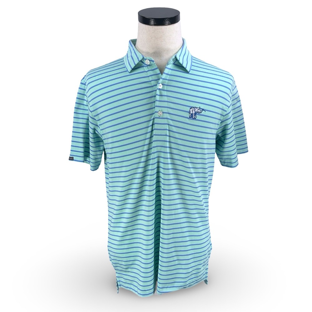 Dunning Golf Mens Small Polo Shirt Aqua Blue Striped Union League Golf Club
